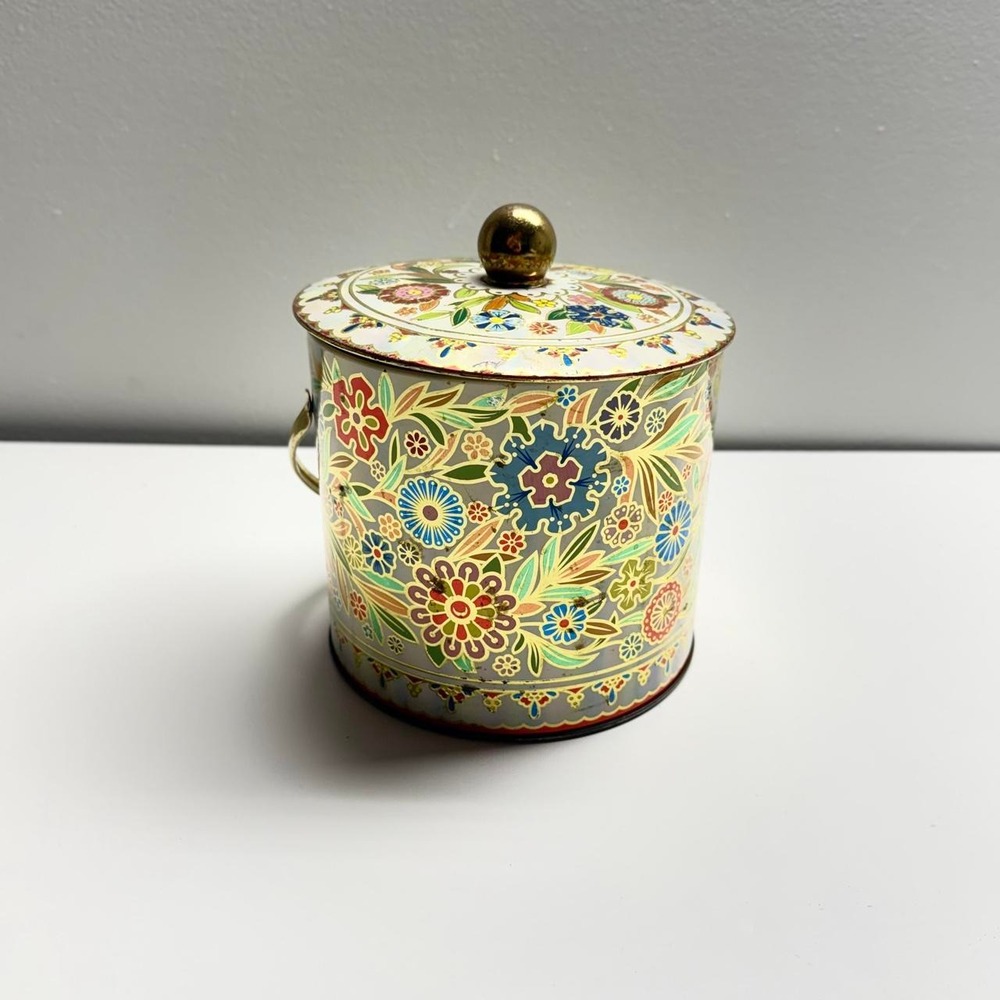 Vintage Daher Floral Tin Biscuit Bin 70s England